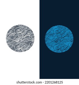 Ocean waves in a circle. Minimalistic and simple vector design