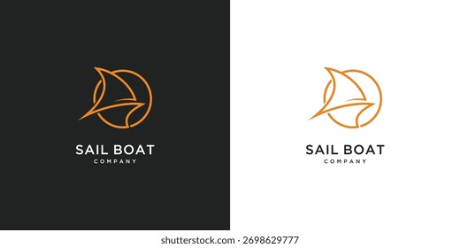 Ocean waves in a circle. sail boat vector design