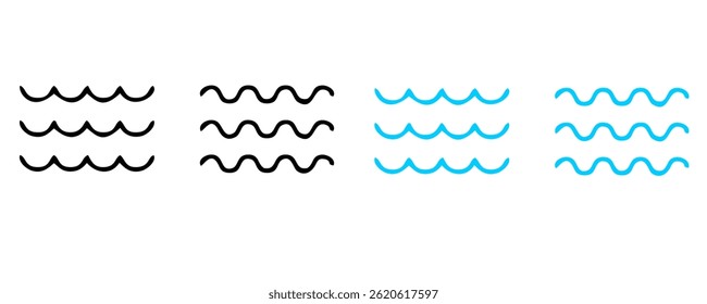 Ocean waves collection. Sea storm wave isolated. Waves, water elements set. Nature wave water storm linear style illustration