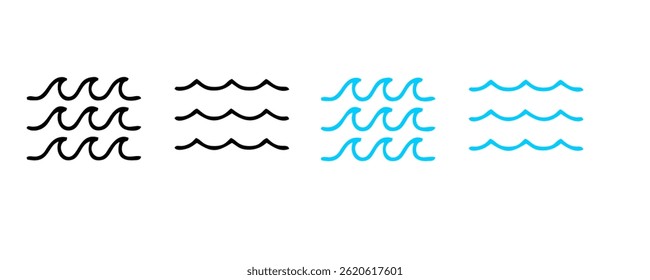 Ocean waves collection. Sea storm wave isolated. Waves, water elements set. Nature wave water storm linear style illustration