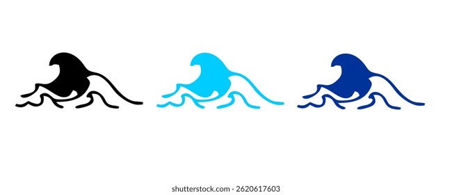 Ocean waves collection. Sea storm wave isolated. Waves, water elements set. Nature wave water storm linear style illustration