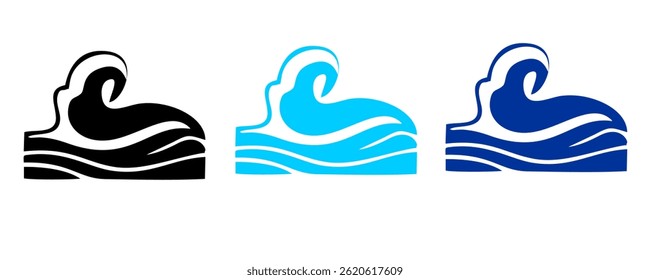 Ocean waves collection. Sea storm wave isolated. Waves, water elements set. Nature wave water storm linear style illustration