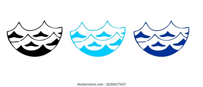 Ocean waves collection. Sea storm wave isolated. Waves, water elements set. Nature wave water storm linear style illustration