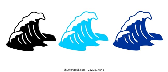 Ocean waves collection. Sea storm wave isolated. Waves, water elements set. Nature wave water storm linear style illustration