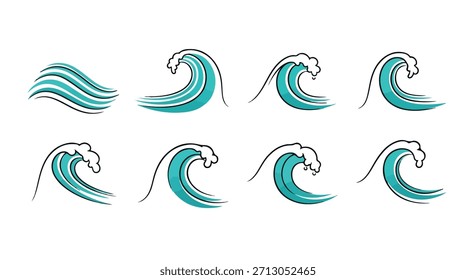 Colección de las olas del océano con el fondo transparente