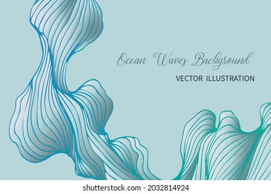 Ocean waves ethereal swirl background vector illustration. Abstract organic lines.