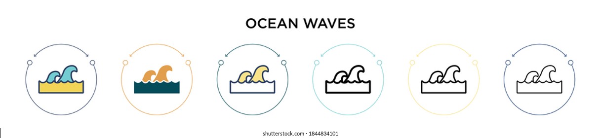 Ocean waves icon in filled, thin line, outline and stroke style. Vector illustration of two colored and black ocean waves vector icons designs can be used for mobile, ui, web