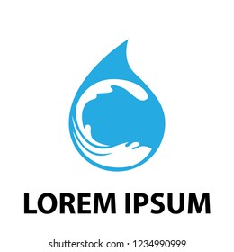 ocean waves inside blue water drop, logo icon
