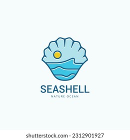 Ocean waves inside a seashell logo vector icon illustration. Isolated object on background