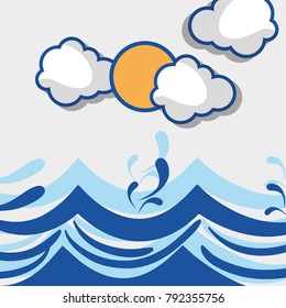 ocean waves with lanscape clouds design