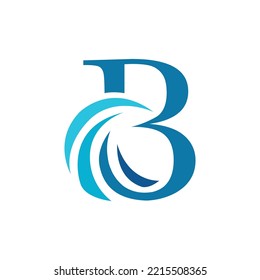 Ocean waves with letter B logo. Wave-shaped logo