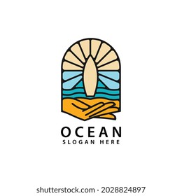 Ozeane Wellen Linie Art Logo Vorlage. Surfdesign, Vektorgrafik
