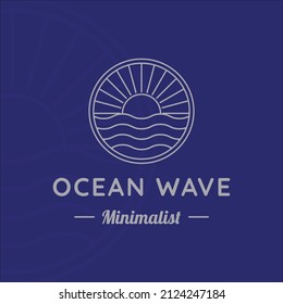 ocean waves line art logo vector illustration template design. sea wave with sun badge icon creative design