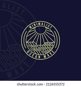 ocean waves line art logo vector illustration template design. sea wave with sun badge icon creative design