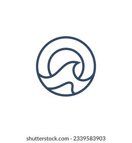 Ocean waves logo combined with sun design in minimalist circle emblem design style