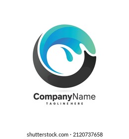 ocean waves logo in letter o concept