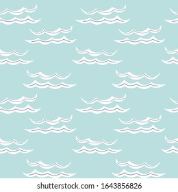 Ocean waves mint blue and white seamless pattern for baby, toddler clothes or bedding textile. Sea water with a light breeze vector repeat design.