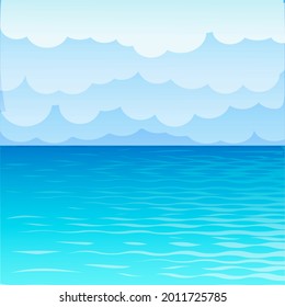 Ocean waves nature background illustration, sea waves in calm sunny weather, clouds in the sky, open deep sea ocean panorama
