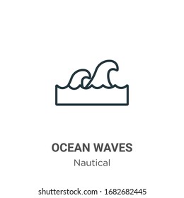 Ocean waves outline vector icon. Thin line black ocean waves icon, flat vector simple element illustration from editable nautical concept isolated stroke on white background