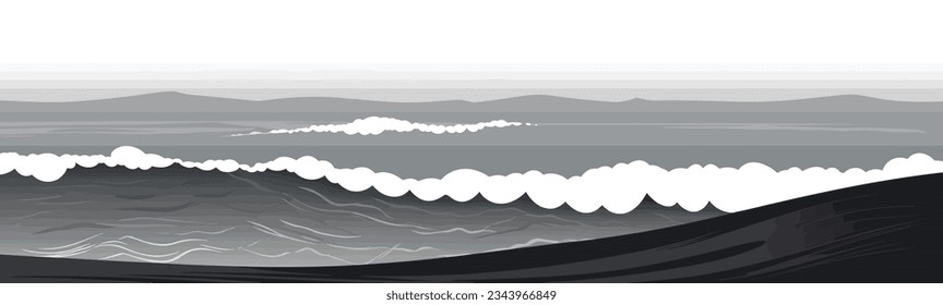 ocean waves over black sand beach vector flat isolated