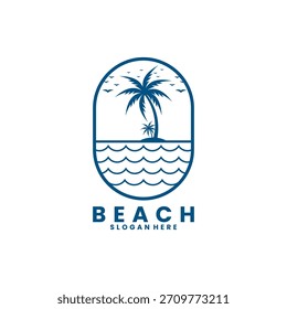 Ocean waves with palm lines logo design vector template. Creative beach logo design vector template