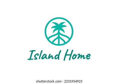 Ocean waves and palm tree combined with simple minimalist and modern shapes suitable for logo and icon