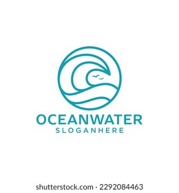 Ocean waves with seagulls Line art simple logo design Inspiration