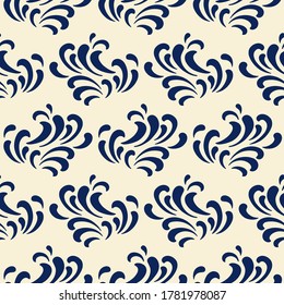 Ocean waves seamless pattern, classic blue color. Japanese, Chinese traditional ornament background. Vector illustration