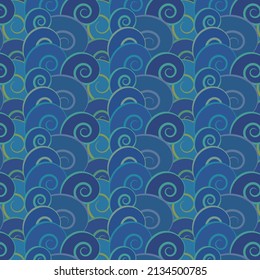 Ocean waves seamless pattern. sea ​​wave blue background, ornate in asian style. Vector design for banners,textiles, wrapping paper, prints, decorations, packaging.