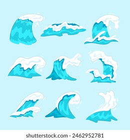 ocean waves set cartoon. splash surf, abstract light, nature beach ocean waves sign. isolated symbol vector illustration