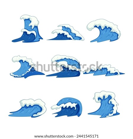 ocean waves set cartoon. water blue, abstract summer, line surf ocean waves sign. isolated symbol vector illustration