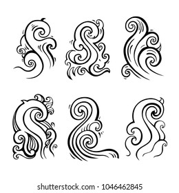 Ocean waves set isolated on white background, vector illustration