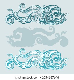 Ocean waves set isolated on white background, vector illustration