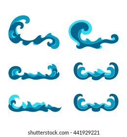 Ocean waves set isolated on white background, Wave symbols set for design, Blue sea wave of ocean surf symbol for ecology, business or nature design