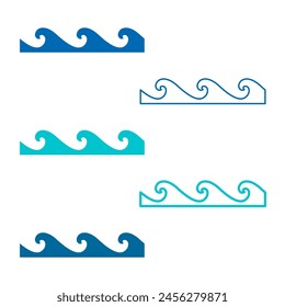 Ocean Waves Set. Nautical Marine Symbols. Vector Sea Wave Icons. Vector illustration. EPS 10.