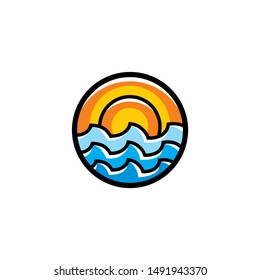 ocean waves sunset logo icon vector