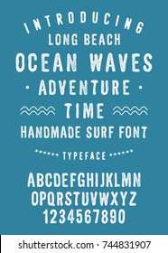 Ocean Waves Surf Font. Handwritten Alphabet. Vector Illustration.