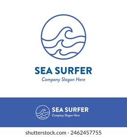 Ocean Waves Surfing Logo Ideas Vector Illustration is logo design in monoline style about beach, sea, ocean, surfing, summer, hotel, resort, etc.