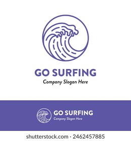 Ocean Waves Surfing Logo Ideas Vector Illustration is logo design in monoline style about beach, sea, ocean, surfing, summer, hotel, resort, etc.