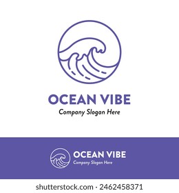 Ocean Waves Surfing Logo Ideas Vector Illustration is logo design in monoline style about beach, sea, ocean, surfing, summer, hotel, resort, etc.
