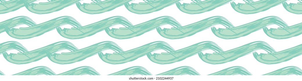 Ocean waves vector seamless border. Hand drawn painted brushstrokes horizontal sea wave banner. Abstract stylized marine repeat ribbon trim web. For nautical, sailing,ocean, vacation concept.