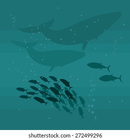 Ocean with a whales. Vector illustration