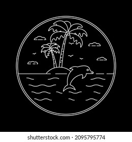 Ocean wildlife. Monoline outdoor nature. Flat vector illustration