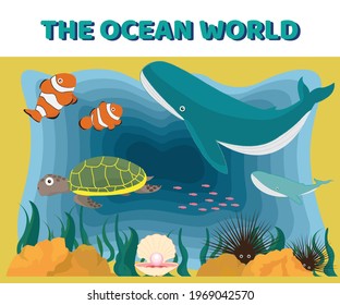 Ocean world under the sea illustration and the beauty of marine life.