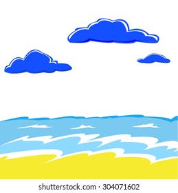 Ocean worried white foam under the clouds