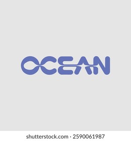 Ocean Written Text Typography Vector Illustration Template with Relaxing Background Wallpaper for Seaside, Marine Life, and Coastal Vibes Design.