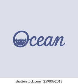 Ocean Written Text Typography Vector Illustration Template with Relaxing Background Wallpaper for Seaside, Marine Life, and Coastal Vibes Design.