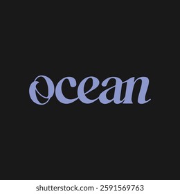 Ocean Written Text Typography Vector Illustration Template with Relaxing Background Wallpaper for Seaside, Marine Life, and Coastal Vibes Design.