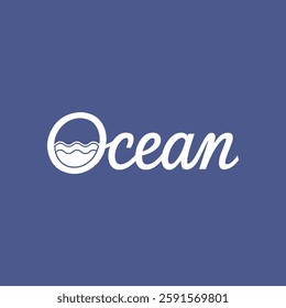 Ocean Written Text Typography Vector Illustration Template with Relaxing Background Wallpaper for Seaside, Marine Life, and Coastal Vibes Design.