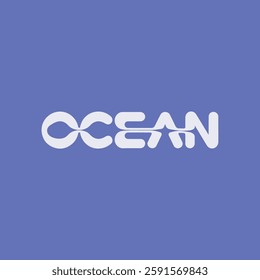 Ocean Written Text Typography Vector Illustration Template with Relaxing Background Wallpaper for Seaside, Marine Life, and Coastal Vibes Design.